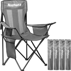 Outdoor Camping Chair Nazhura 4 Pack Grey Foldable with Cooler Pouch-0
