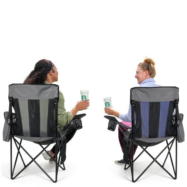 Outdoor Camping Chair Nazhura 4 Pack Grey Foldable with Cooler Pouch-1