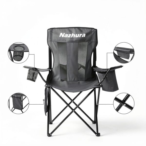 Outdoor Camping Chair Nazhura 4 Pack Grey Foldable with Cooler Pouch-3