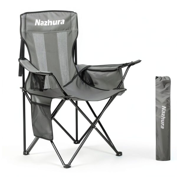 Outdoor Camping Chair Nazhura 4 Pack Grey Foldable with Cooler Pouch-2