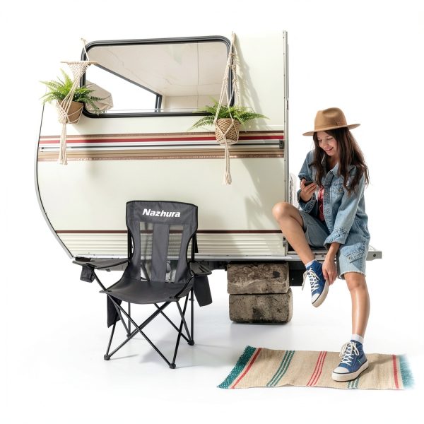 Outdoor Camping Chair Nazhura 4 Pack Grey Foldable with Cooler Pouch-6