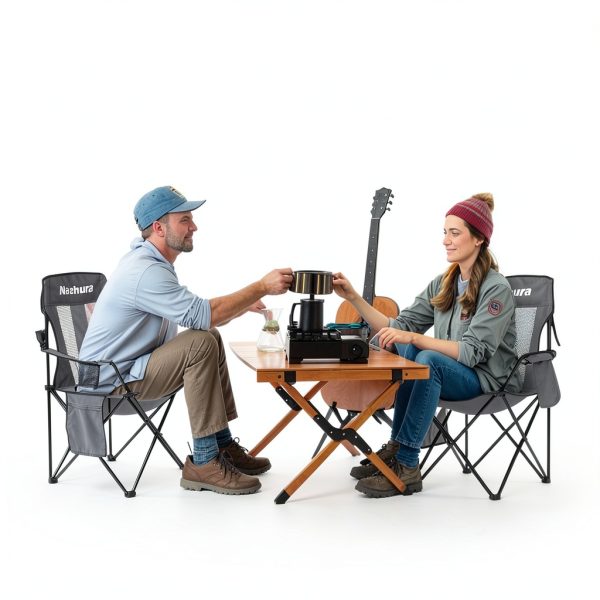Outdoor Camping Chair Nazhura 4 Pack Grey Foldable with Cooler Pouch-7