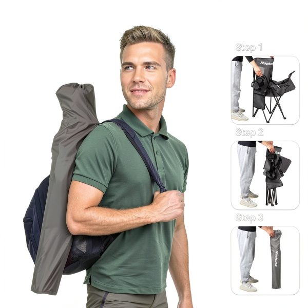 Outdoor Camping Chair Nazhura 4 Pack Grey Foldable with Cooler Pouch-4
