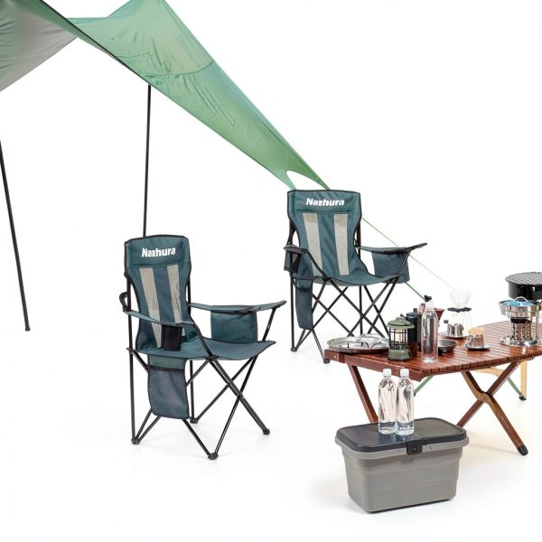 Outdoor Camping Chair Nazhura 4 Pack Grey Foldable with Cooler Pouch-5
